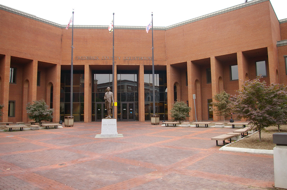 Downtown Frederick court square and courthouse area near Patrick Street.